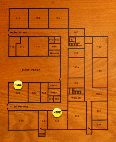 Floor plan with room numbers and labels.